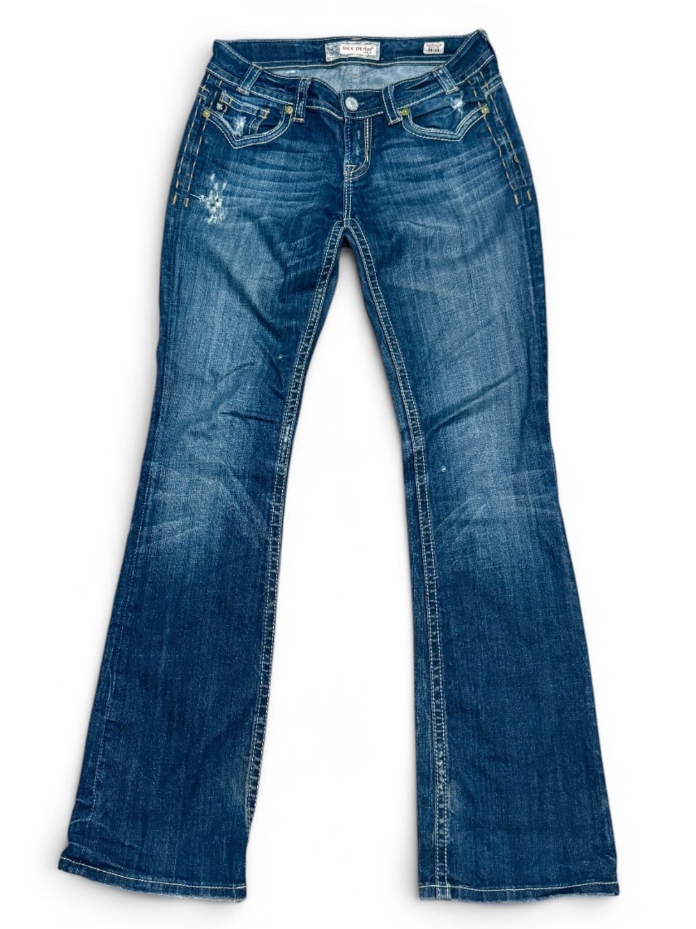 Mek Oaxaca Bootcut Jeans 28 Faded Distressed Dark Wash Whiskering Destroyed